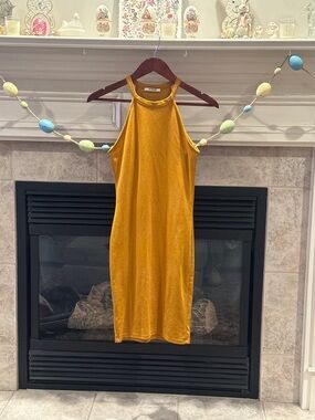 Zara Trafaluc Mustard Yellow Halter-Neck Midi Dress